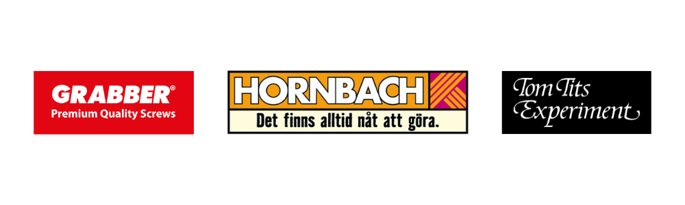 Logotyper för Grabber, Hornbach och Tom Tits Experiment.