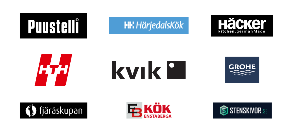 Logotyper för kök- och badrumsutställare på Hem & Villamässan.
