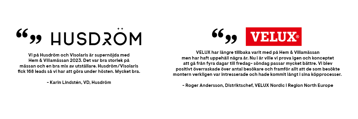 Citat och logotyper från Husdröm och Velux.