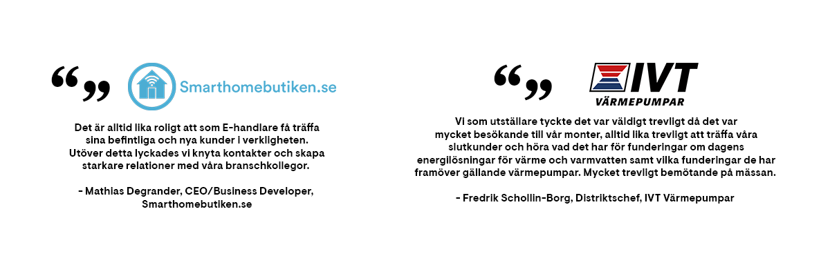 Citat och logotyper från Smarthomebutiken.se och IVT Värmepumpar.